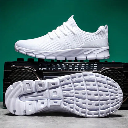 Kaiqilang Men's Breathable Lightweight Running Shoes - White Casual Sneakers with Coconut Sole, MD Cushioning & Fabric Upper for Gym,