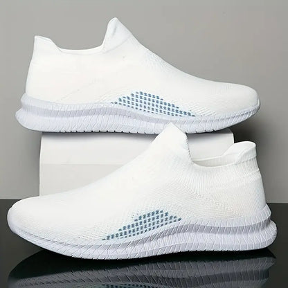Men'S Low Top Slip-On Sneakers - White Fabric Upper, Breathable Mesh Lining, Non-Slip Sole, Casual Comfort Shoes