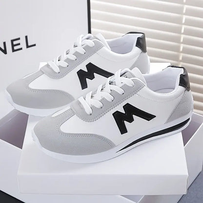 Women's White & Grey Casual Sneakers with Red Accent - Soft Rubber Sole, Breathable Fabric Lining, Synthetic Cover Upper - All-Season Comfort