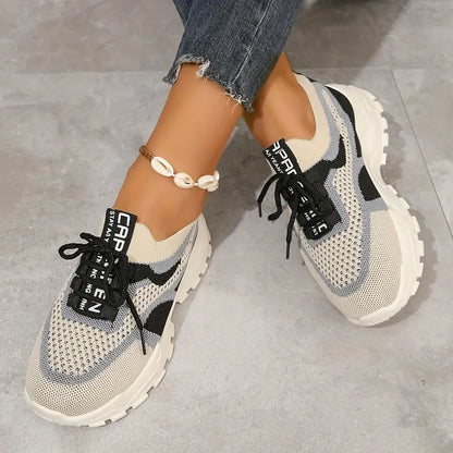 Women's Lightweight Slip-On Sneakers - Breathable Walking Shoes Beige/Pink/Gray/White Colorway - Cushioned Rubber Sole for Everyday, Gym, Errands
