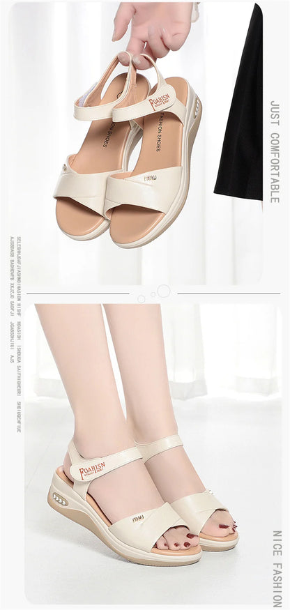 Summer New Women Comfy Roman Wedge Sandals Low Heels Beach Shoes Retro Fashion
