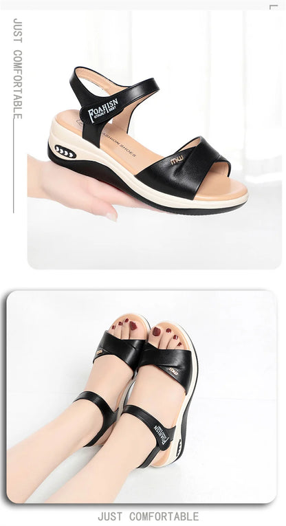 Summer New Women Comfy Roman Wedge Sandals Low Heels Beach Shoes Retro Fashion