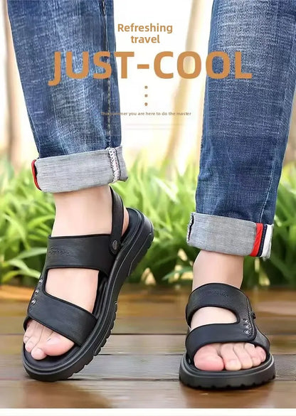 Men's Anti-Slip Soft Bottom Sandals Thickened Wear-Resistant Breathable Summer Driving Two-Way Fashion Beach Shoes