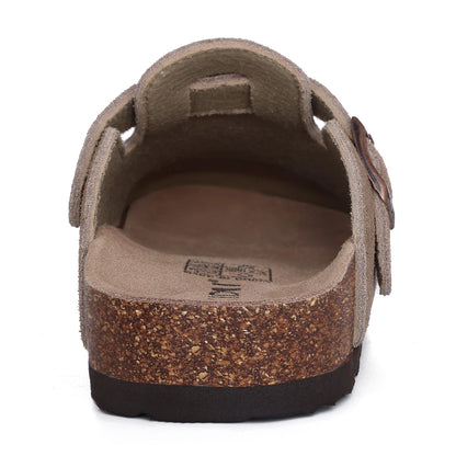 Kidmi New Genuine Suede Clogs for Women Men Clogs Soft Cork Footbed Mules Comfort Potato Shoes with Arch Support Beach Sandals